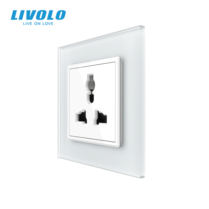 Розетка універсальна 12 стандартів в 1 LIVOLO біла матова скло · LIVOLO · VL-C7FCT22-2WS06