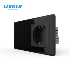 Сенсорний (дотиковий) подвійний вимикач LIVOLO з USB Type-C 18 Вт чорний 2.5D 16 А 230 В із заземленням шторки скло