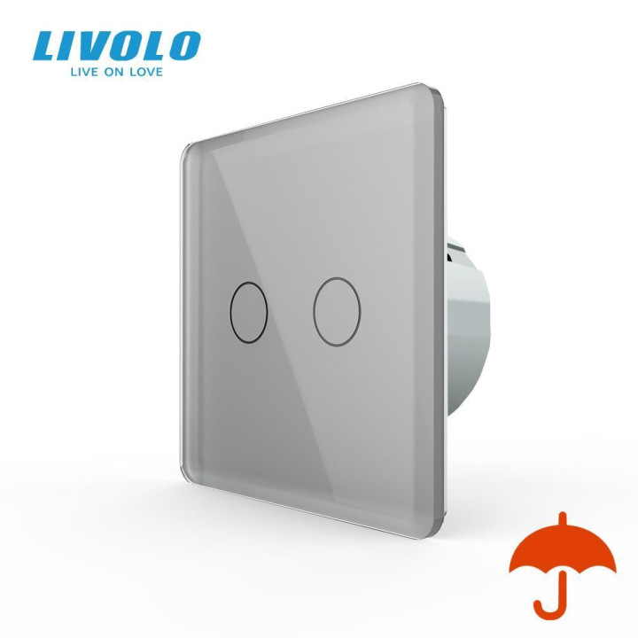 Сенсорний вуличний вимикач Вологозахищений 2 сенсори Livolo сірий 2.5D скло · LIVOLO · VL-FC2IP44-2IS05