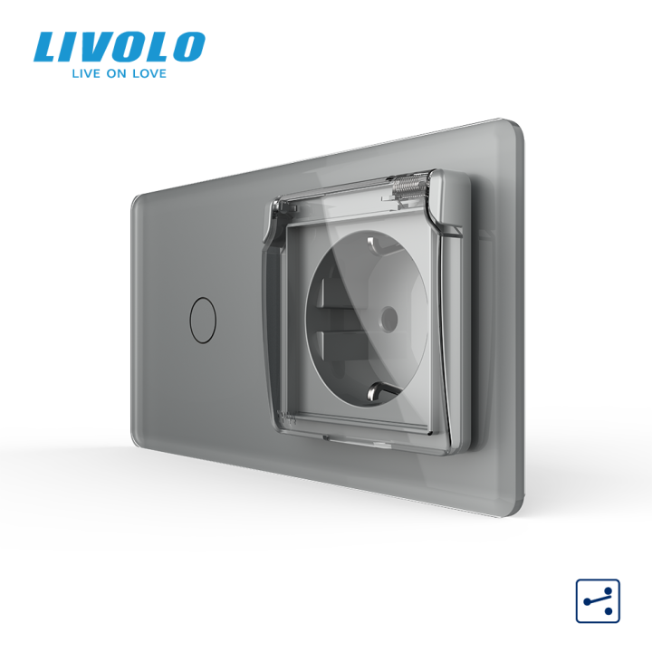 Сенсорний прохідний вимикач LIVOLO з розеткою IP44 кришка сірий 2.5D 16А 230В із заземленням шторки скло · LIVOLO · VL-C7FC1S/FCTC16A/XW001-4IS05