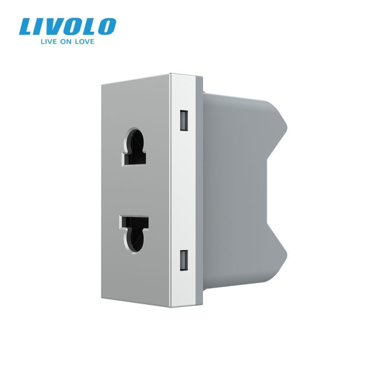 Універсальна розетка LIVOLO 2 в 1, сіра, без заземлення, з захисними шторками, модуль 0.5 поста, 16А 250В (VL-FCT25 16A-1IP) · LIVOLO · VL-FCT25 16A-1IP