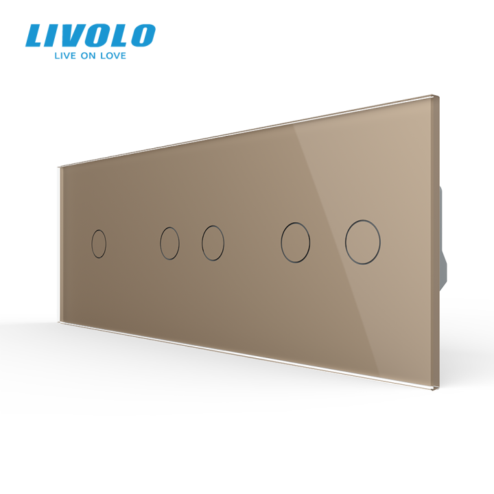Сенсорний прохідний димер LIVOLO 5 сенсорів (1-2-2), золотий, скло, 2A 230V · LIVOLO · VL-C7FC1SD/FC2SD/FC2SD-6AP