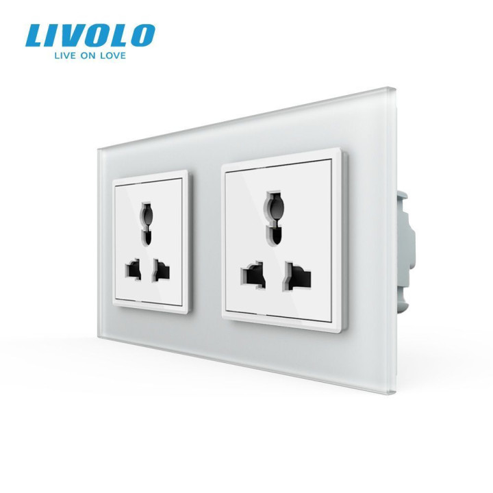 Розетка двомісна універсальна LIVOLO біла матова скло · LIVOLO · VL-C7FCT22-4WS06
