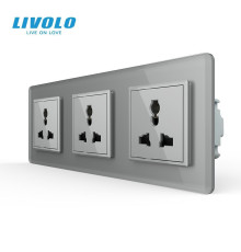 Розетка тримісна універсальна LIVOLO сіра 2.5D скло