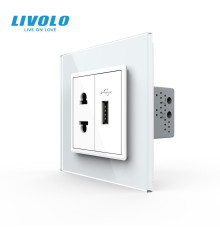 Розетка універсальна з USB розеткою Livolo білий скло (VL-C7C1AUSB-11)