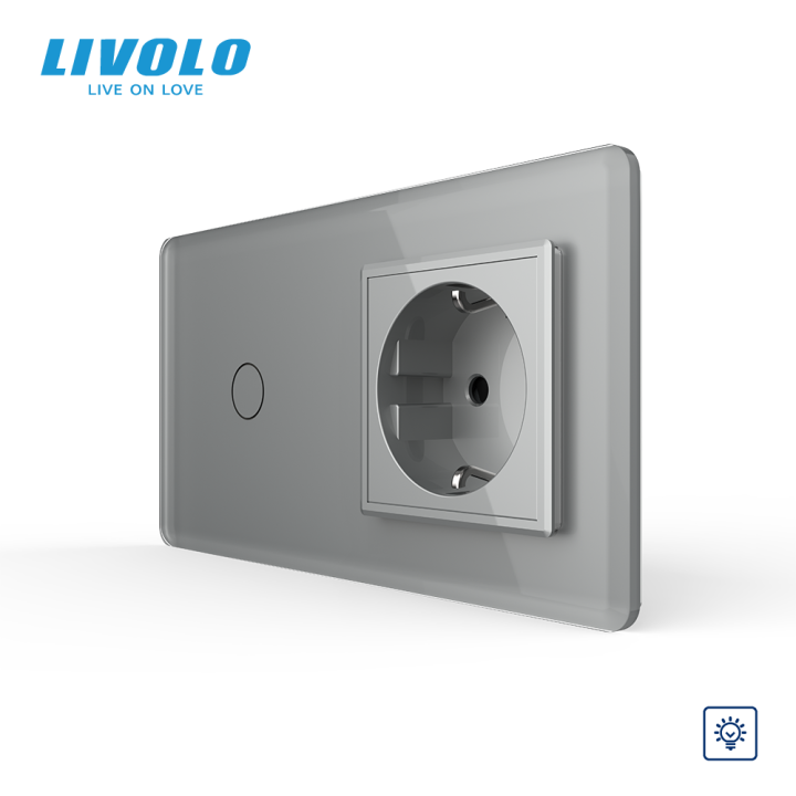 Сенсорний диммер 1 сенсор 1 розетка LIVOLO сірий 2.5D скло · LIVOLO · VL-FC1D2/FCTC16A-4IS05