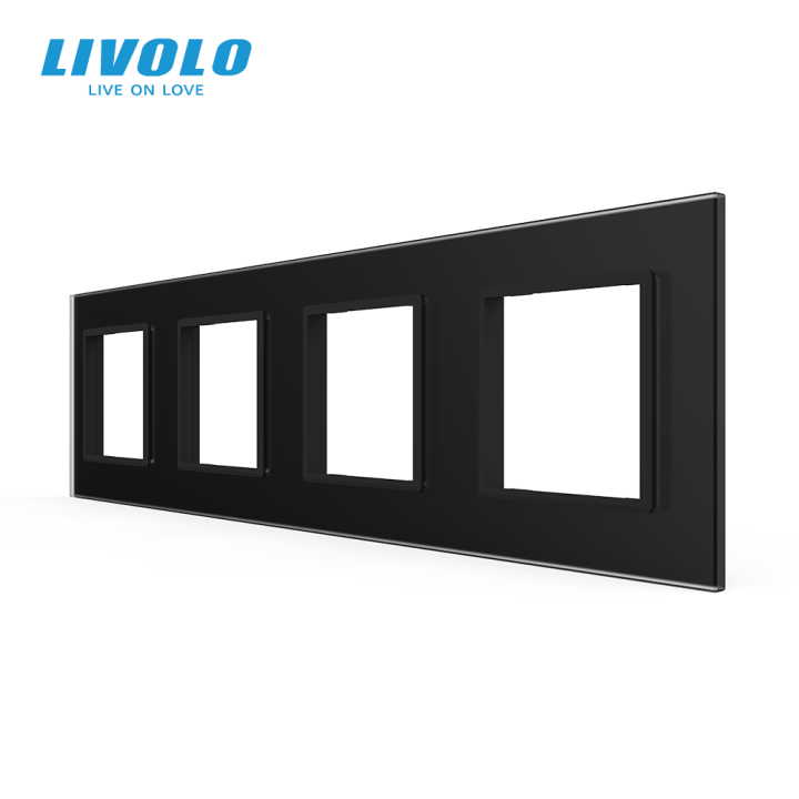 Рамка 4-постова LIVOLO, загартоване скло, чорна матова, 294×80 мм · LIVOLO · VL-P7E/E/E/E-8BS06