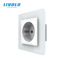 Електрична розетка з заземленням LIVOLO, біла, скляна 2.5D рамка, шторки, 250В 16А · LIVOLO · VL-C7FCTC16A-2WS05
