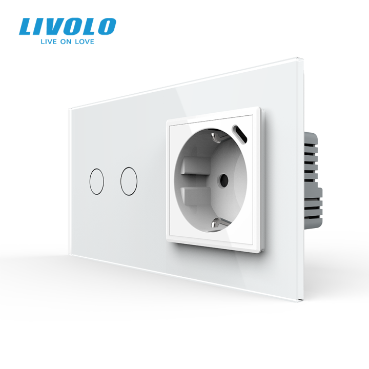 Сенсорний димер LIVOLO на 2 сенсори з розеткою та USB Type-C 18Вт, білий, розетка 16А 230В із заземленням · LIVOLO · VL-C7FC2D/FCTF16A.UC18W-4WP