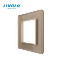 Рамка 1-постова LIVOLO, загартоване скло, золота 2.5D, 80×80 мм