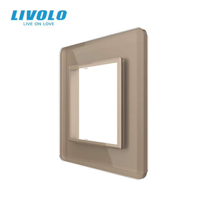 Рамка 1-постова LIVOLO, загартоване скло, золота 2.5D, 80×80 мм · LIVOLO · VL-P7E-2AS05