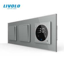 Терморегулятор сенсорний для теплої підлоги LIVOLO з 2-клавішним вимикачем (1-1), сірий, скляна рамка
