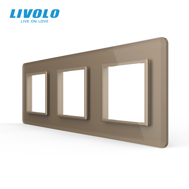 Рамка 3-постова LIVOLO, загартоване скло, золота 2.5D, 223×80 мм · LIVOLO · VL-P7E/E/E-6AS05