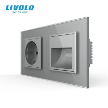 Розетка-світильник LIVOLO для сходів і коридору, 2700K, 230В, 0.35Вт, сіра, скляна рамка · LIVOLO · VL-C7FCTC16A/FCL1-4IP