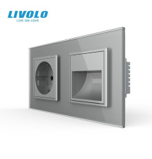 Розетка-світильник LIVOLO для сходів і коридору, 2700K, 230В, 0.35Вт, сіра, скляна рамка