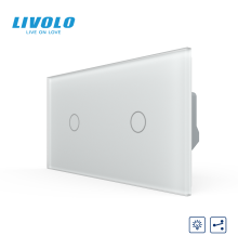 Сенсорний прохідний димер LIVOLO, 2 сенсори (1-1), білий матовый, скло