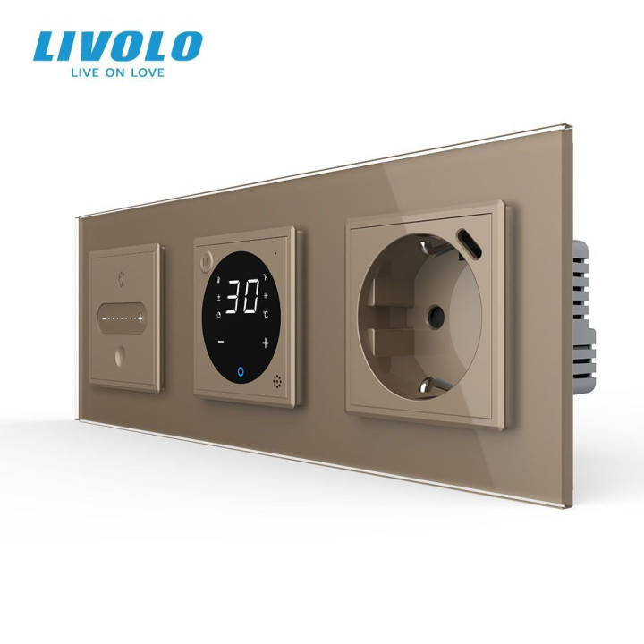 Розумний терморегулятор + прохідний сенсорний димер + USB Type-C 18Вт LIVOLO, золотий скляний · LIVOLO · VL-C7FC1SDZ2/FCQ1Z2/FCTF16A.UC18W-6AP