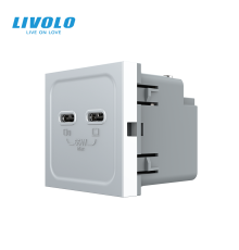 USB Type-C розетка LIVOLO, PD 65W, Power Delivery, швидка зарядка, біла, модуль