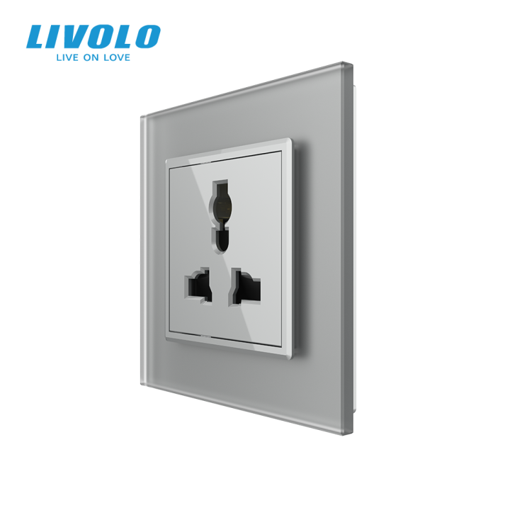 Розетка універсальна 12 стандартів в 1 LIVOLO сіра матова скло · LIVOLO · VL-C7FCT22-2IS06