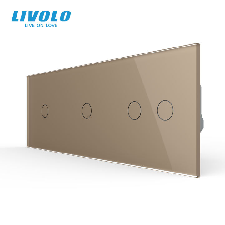 Сенсорний димер LIVOLO 4 сенсори (1-1-2), золотий, скляна панель, 2A 230V · LIVOLO · VL-C7FC1D/FC1D/FC2D-6AP