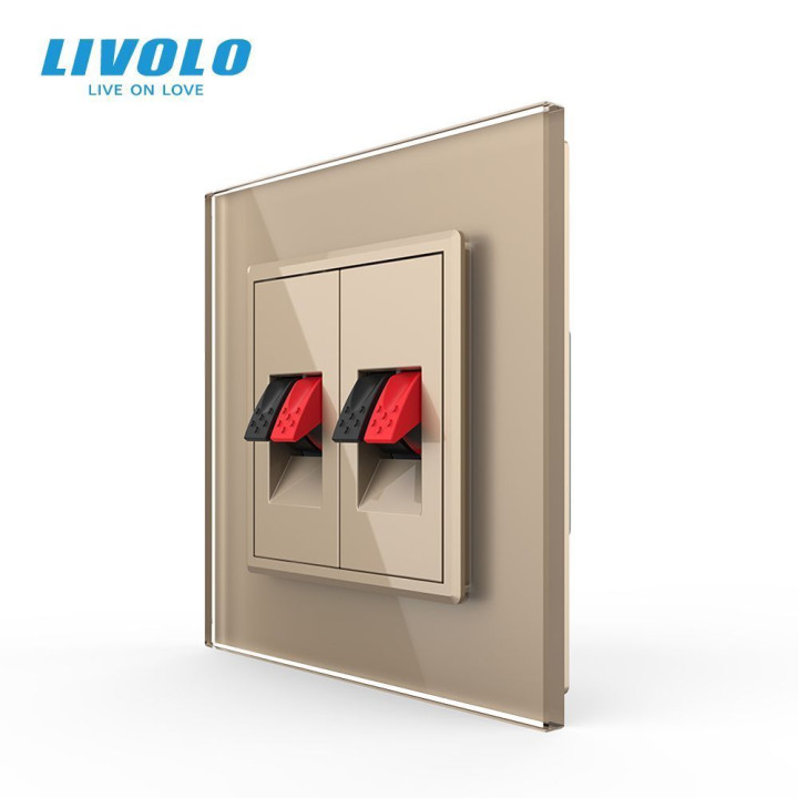 Hi-Fi аудіо розетка LIVOLO для колонок і підсилювачів, золота скляна рамка, настінна, дизайнерська · LIVOLO · VL-C7FCSD/FCSD-2AP