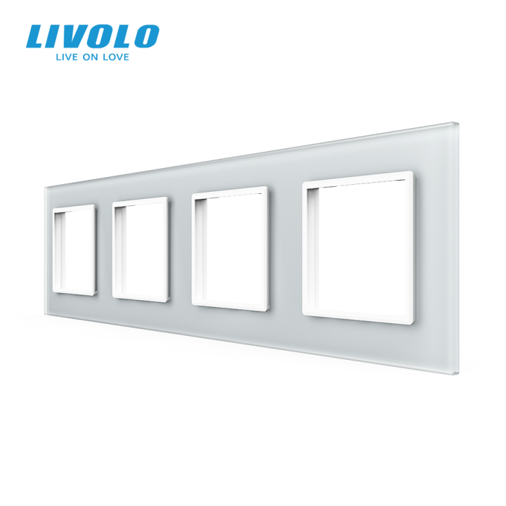 Рамка 4-постова LIVOLO, загартоване скло, біла матова, 294×80 мм · LIVOLO · VL-P7E/E/E/E-8WS06