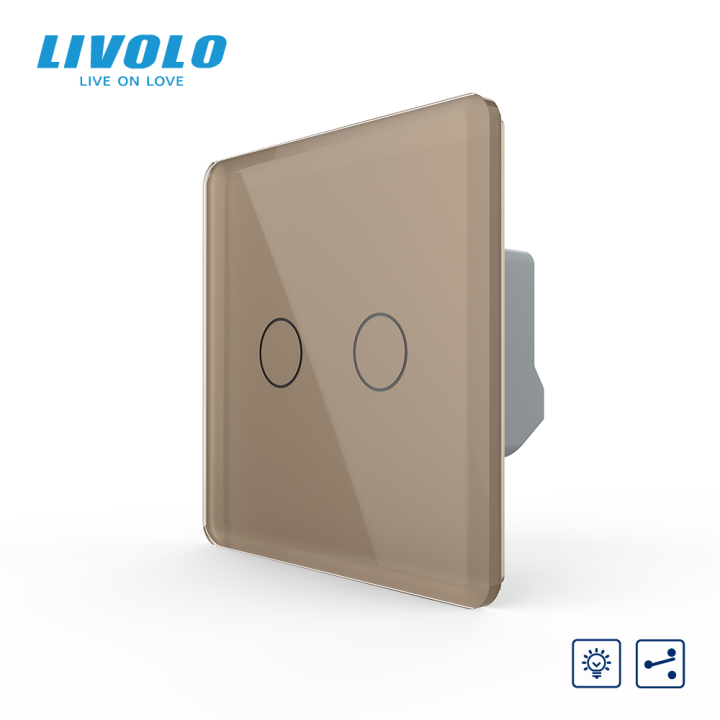 Сенсорний прохідний/перехресний димер 2 сенсори LIVOLO золотий 2.5D скло · LIVOLO · VL-C7FC2SD2-2AS05