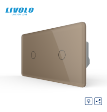 Сенсорний прохідний димер LIVOLO, 2 сенсори (1-1), золотий 2.5D, скло