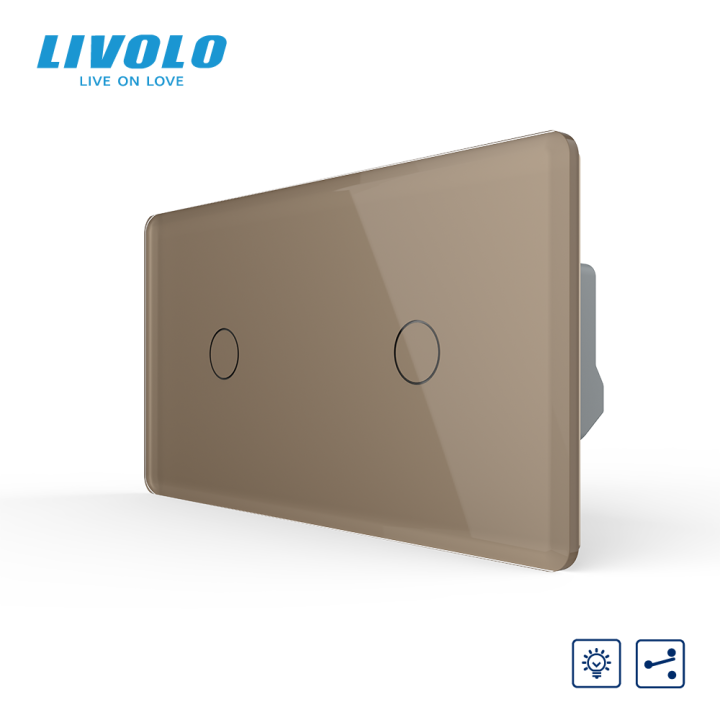 Сенсорний прохідний димер LIVOLO, 2 сенсори (1-1), золотий 2.5D, скло · LIVOLO · VL-C7FC1SD/FC1SD-4AS05
