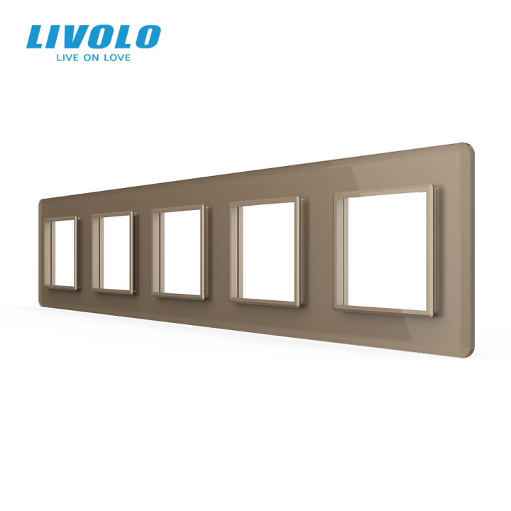 Рамка 5-постова LIVOLO, загартоване скло, золота 2.5D, 365×80 мм · LIVOLO · VL-P7E/E/E/E/E-10AS05