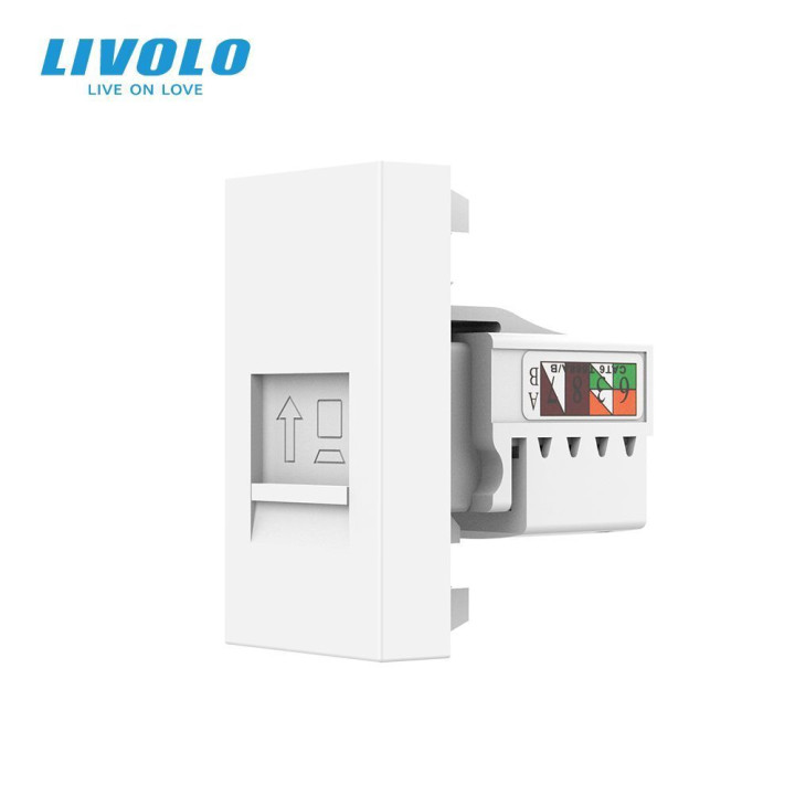 Інтернет-розетка RJ-45 (8P8C Cat.6) LIVOLO, біла, модуль 0.5 поста, з шторкою (VL-FCCP-1WP) · LIVOLO · VL-FCCP-1WP