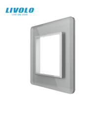 Рамка 1-постова LIVOLO, загартоване скло, сіра 2.5D, 80×80 мм
