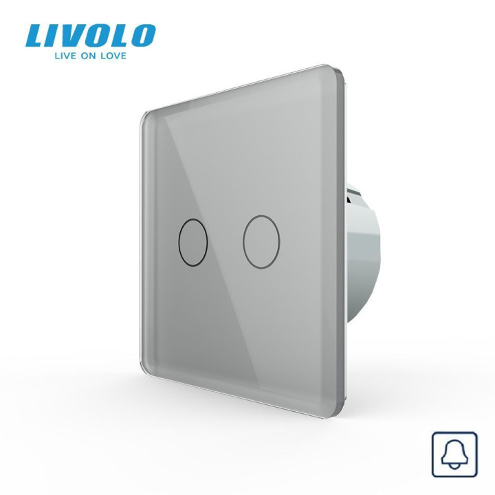 Сенсорна кнопка 2 сенсора Імпульсний вимикач Livolo сірий 2.5D скло · LIVOLO · VL-FC2B-2IS05