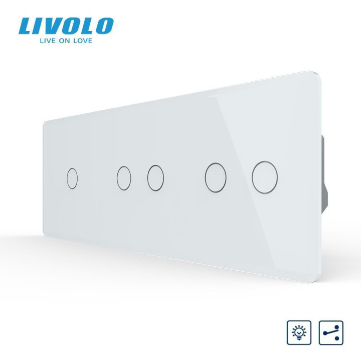 Сенсорний прохідний димер LIVOLO 5 сенсорів (1-2-2), білий 2.5D, скло, 2A 230V · LIVOLO · VL-C7FC1SD/FC2SD/FC2SD-6WS05