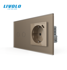 Сенсорний подвійний вимикач LIVOLO з USB Type-C 18 Вт золотий матовый 16 А 230 В із заземленням шторки скло