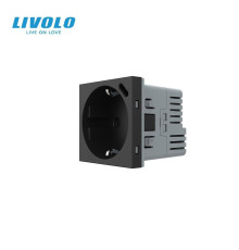 Електрична розетка LIVOLO з USB Type-C PD 18Вт, швидке заряджання iPhone, чорна, 16А 230В, із заземленням, шторки, модуль (VL-FCTF16A.UC18W-2BP)