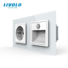 Розетка з світильником для сходів LIVOLO, з датчиком руху та освітлення, 2700K, 230В, 0.35Вт, білий, скло · LIVOLO · VL-C7FCTC16A/FCL-4WP