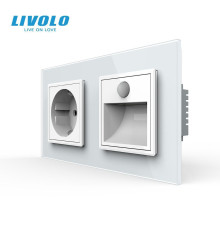 Розетка з світильником для сходів LIVOLO, з датчиком руху та освітлення, 2700K, 230В, 0.35Вт, білий, скло
