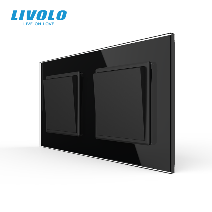 Двоклавішний вимикач (1-1) Livolo чорний скло (VL-C7K1K1-12) · LIVOLO · VL-C7FCMKS2/FCMKS2-4BP