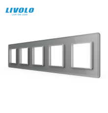 Рамка 5-постова LIVOLO, загартоване скло, сіра 2.5D, 365×80 мм