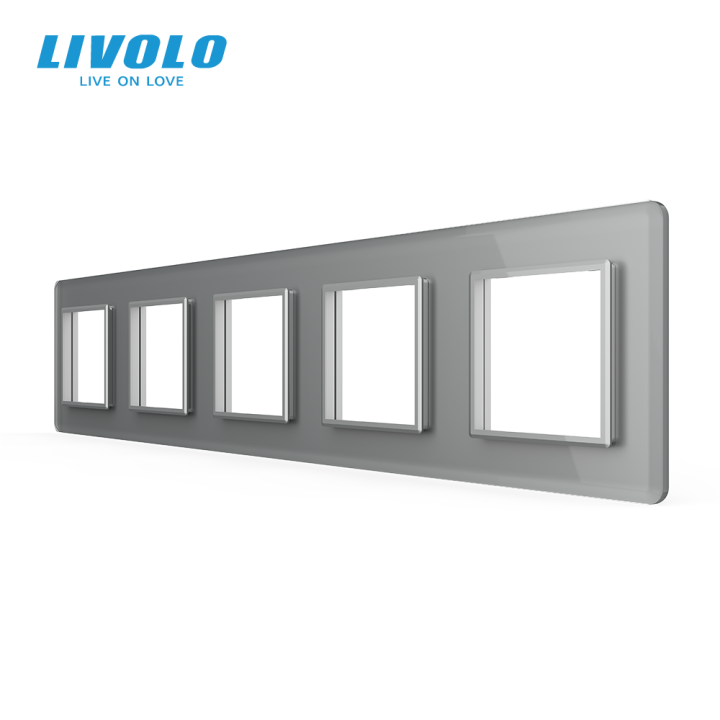 Рамка 5-постова LIVOLO, загартоване скло, сіра 2.5D, 365×80 мм · LIVOLO · VL-P7E/E/E/E/E-10IS05
