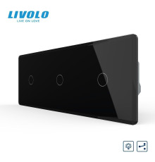 Сенсорний прохідний димер LIVOLO 3 сенсори (1-1-1), чорний 2.5D, скло, 2A 230V