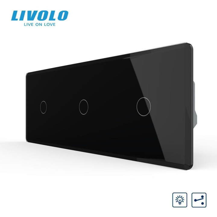 Сенсорний прохідний димер LIVOLO 3 сенсори (1-1-1), чорний 2.5D, скло, 2A 230V · LIVOLO · VL-C7FC1SD/FC1SD/FC1SD-6BS05