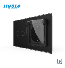 Сенсорний димер LIVOLO 2 сенсори з розеткою IP44 чорний матовый, 16A 230V із заземленням, шторки