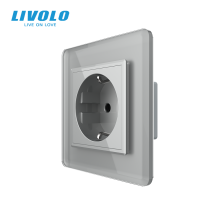 Електрична розетка з заземленням LIVOLO, сіра, скляна 2.5D рамка, шторки, 250В 16А · LIVOLO · VL-C7FCTC16A-2IS05