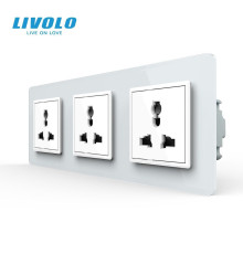 Розетка тримісна універсальна LIVOLO біла 2.5D скло