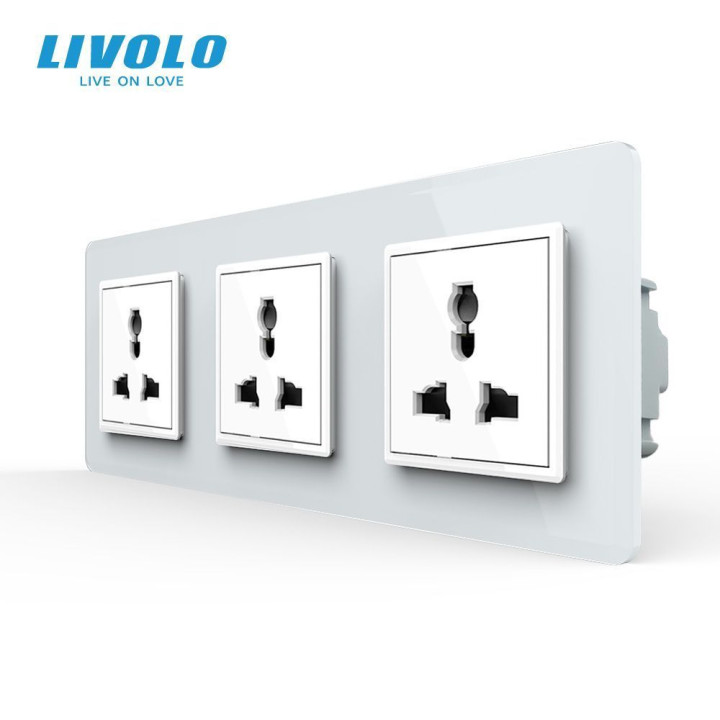 Розетка тримісна універсальна LIVOLO біла 2.5D скло · LIVOLO · VL-C7FCT22-6WS05