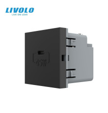 USB Type-C розетка LIVOLO, PD 45W, Power Delivery, швидка зарядка, чорна, модуль (VL-FCUC-2BP)
