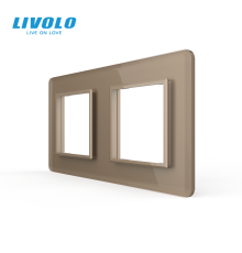 Рамка 2-постова LIVOLO, загартоване скло, золота 2.5D, 151×80 мм