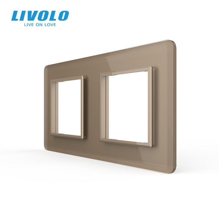 Рамка 2-постова LIVOLO, загартоване скло, золота 2.5D, 151×80 мм · LIVOLO · VL-P7E/E-4AS05
